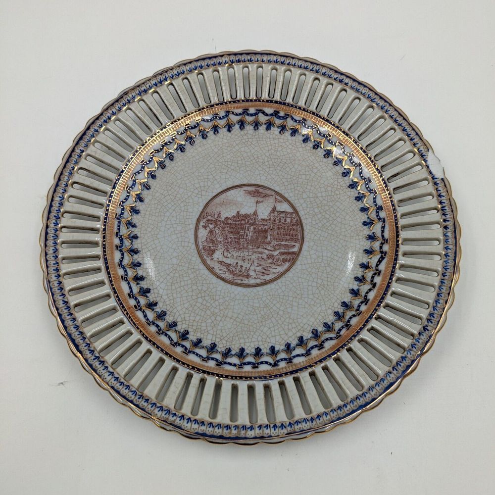 Vintage United Wilson 1897 JUWC‎ Handpainted Porcelian 10" Blue Mark Plate FLAWS